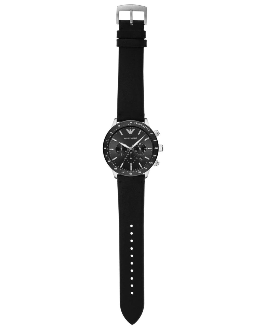 Shop Authentic Emporio Armani Mario Chronograph Black Dial Black Leather Strap Watch For Men - AR11243 - Luxxuri