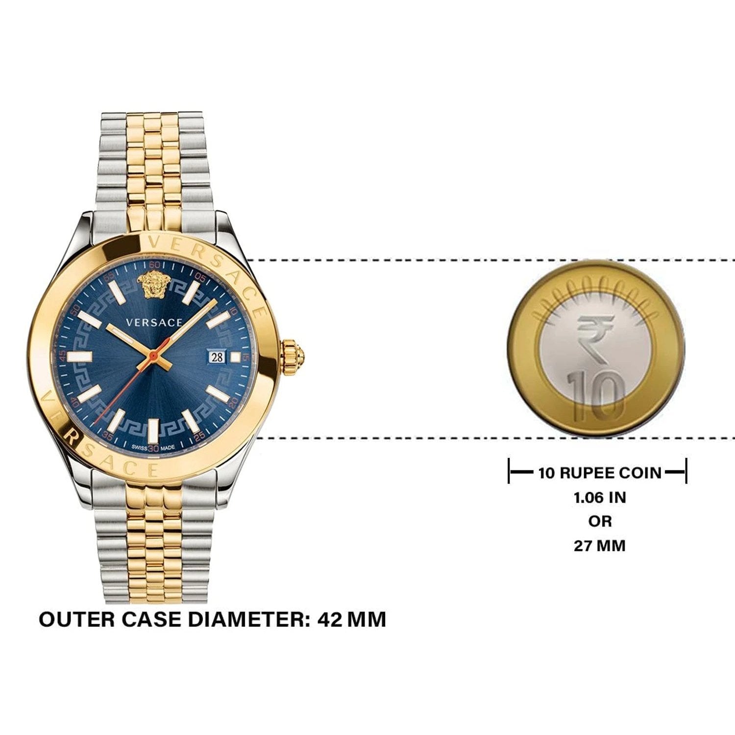  Shop Authentic Versace Hellenyium Quartz Blue Dial Two Tone Steel Strap Watch for Men - VEVK00520 - Luxxuri