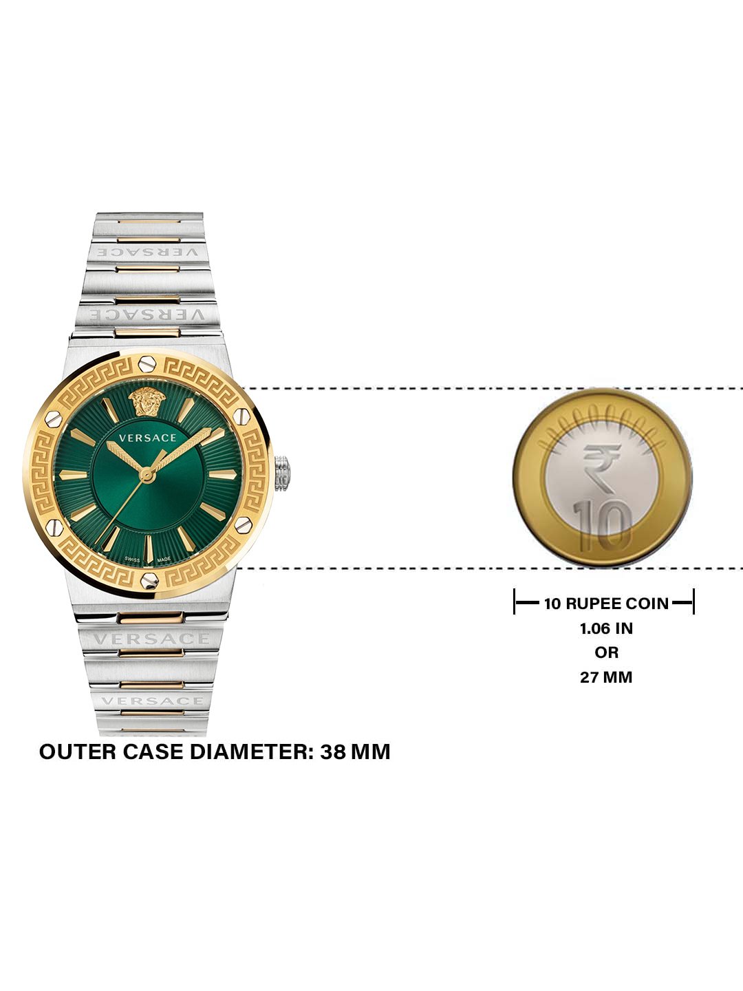  Shop Authentic Versace Greca Green Dial Silver Steel Strap Watch for Women - VEVH00720 - Luxxuri
