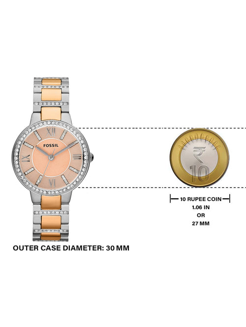  Shop Authentic Fossil Virginia Rose Gold Dial Two Tone Steel Strap Watch for Women - ES3405 - Luxxuri
