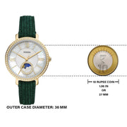  Shop Authentic Fossil Jacqueline Multifunction Moonphase Mother of Pearl White Dial Green Leather Strap Watch for Women - ES5244 - Luxxuri