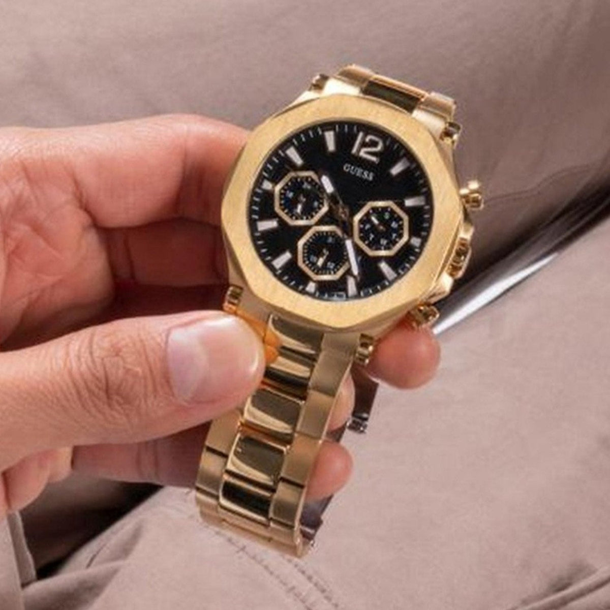  Shop Authentic Guess Edge Chronograph Black Dial Gold Steel Strap Watch For Men - GW0539G2 - Luxxuri