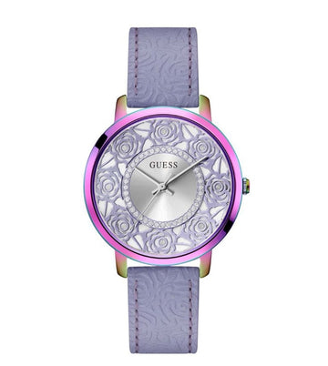  Shop Authentic Guess Dahlia Analog Silver Dial Purple Leather Strap Watch For Women - GW0529L4 - Luxxuri