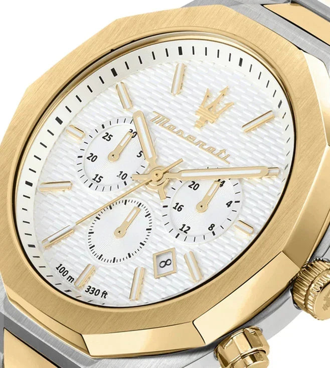  Shop Authentic Maserati Stile Chronograph White Dial Two Tone Steel Strap Watch For Men - R8873642009 - Luxxuri