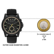  Shop Authentic Armani Exchange Outerbanks Chronograph Black Dial Black Silicone Strap Watch For Men - AX1343 - Luxxuri