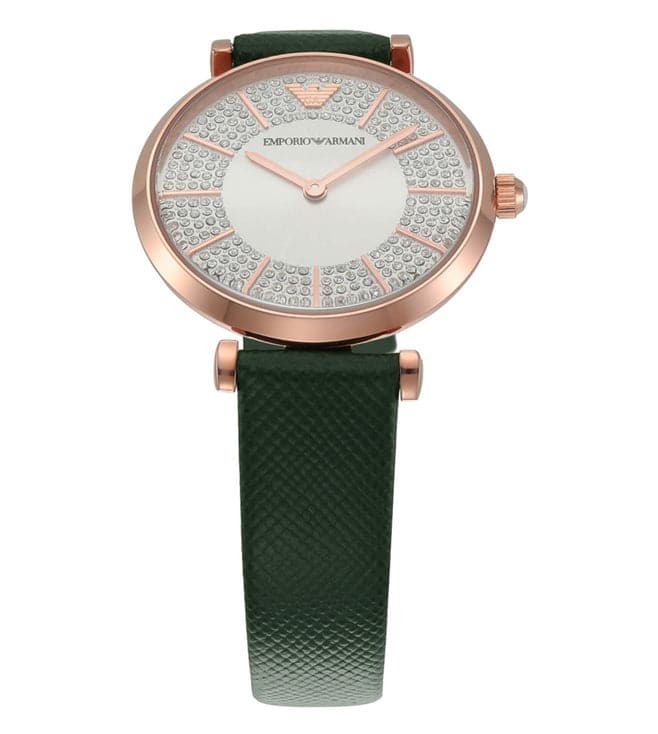  Shop Authentic Emporio Armani Pro Planet Analog Silver Dial Green Leather Strap Watch For Women - AR11517 - Luxxuri