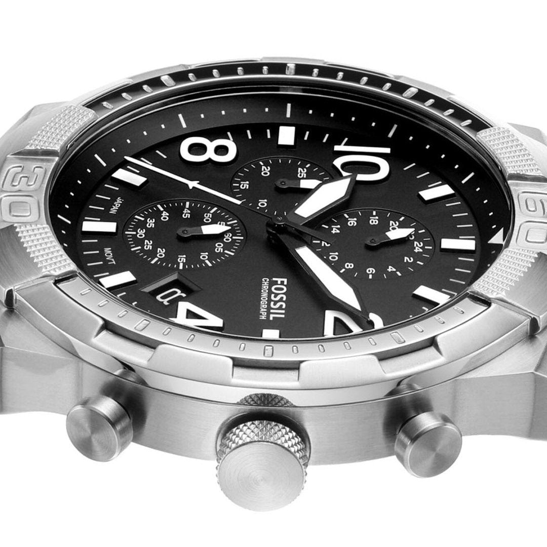  Shop Authentic Fossil Bronson Chronograph Black Dial Silver Steel Strap Watch for Men - FS5710 - Luxxuri