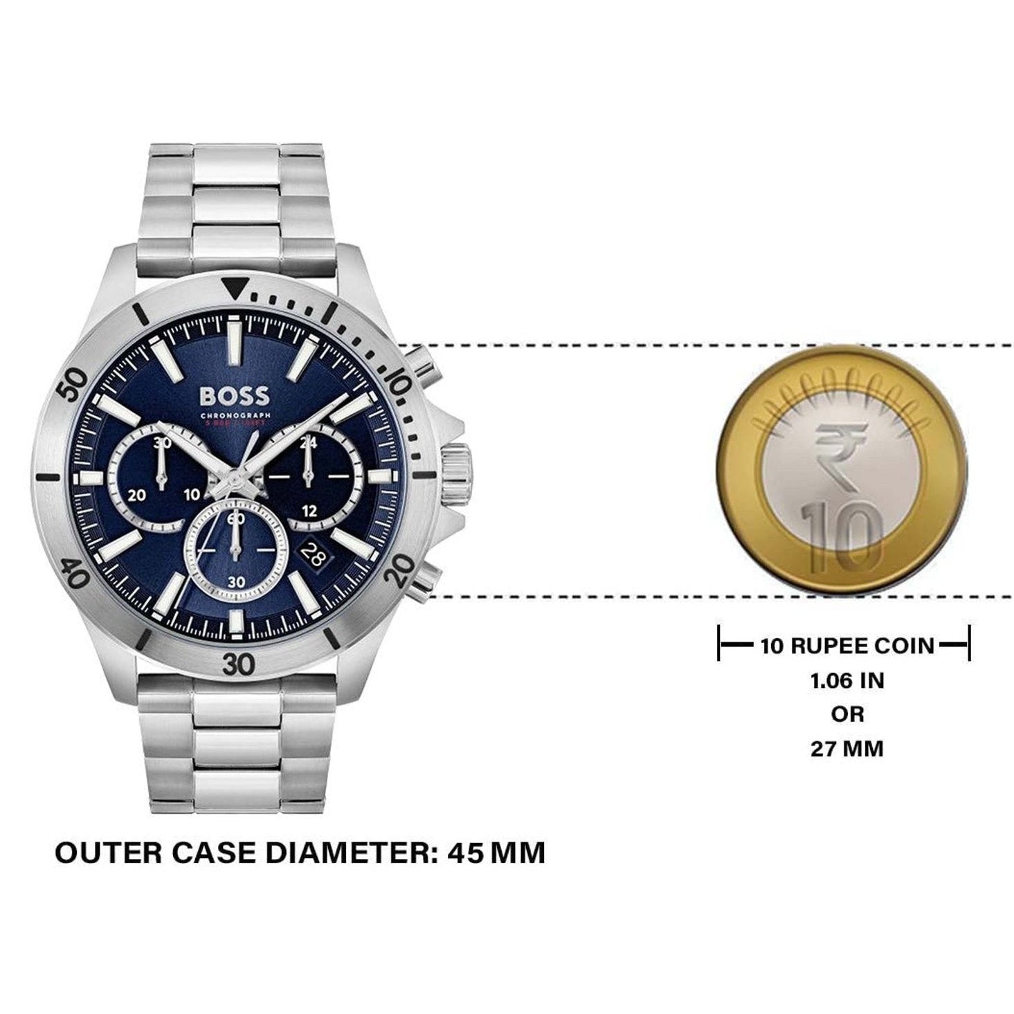  Shop Authentic Hugo Boss Troper Chronograph Blue Dial Silver Steel Strap Watch For Men - 1514069 - Luxxuri