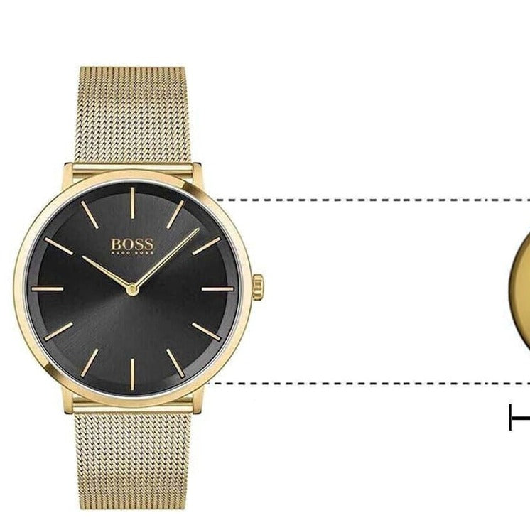  Shop Authentic Hugo Boss Horizon Quartz Black Dial Gold Mesh Bracelet Watch For Men - 1513735 - Luxxuri