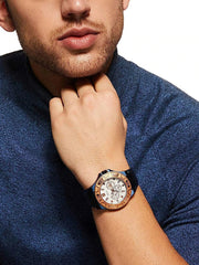  Shop Authentic Guess Force Multi Function White Dial Blue Leather Strap Watch For Men - W0674G7 - Luxxuri