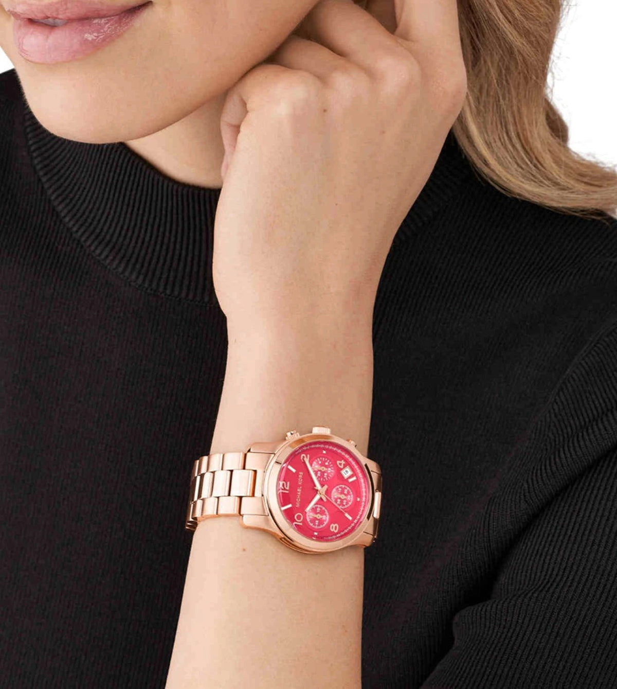  Shop Authentic Michael Kors Runway Chronograph Pink Dial Rose Gold Steel Strap Watch For Women - MK7352 - Luxxuri