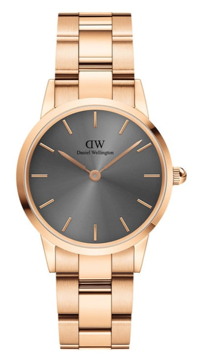 Daniel Wellington Iconic Link Grey Dial Rose Gold Steel Strap Watch For Women - DW00100336