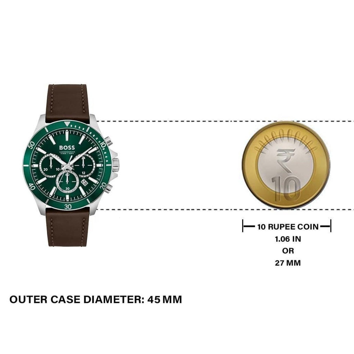  Shop Authentic Hugo Boss Troper Chronograph Green Dial Brown Leather Strap Watch For Men - 1514098 - Luxxuri