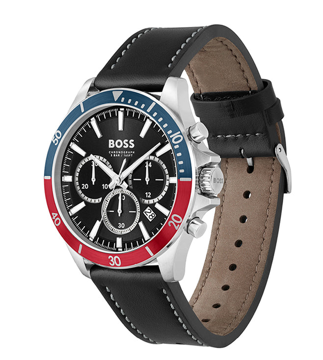  Shop Authentic Hugo Boss Troper Chronograph Black Dial Black Leather Strap Watch For Men - 1514099 - Luxxuri