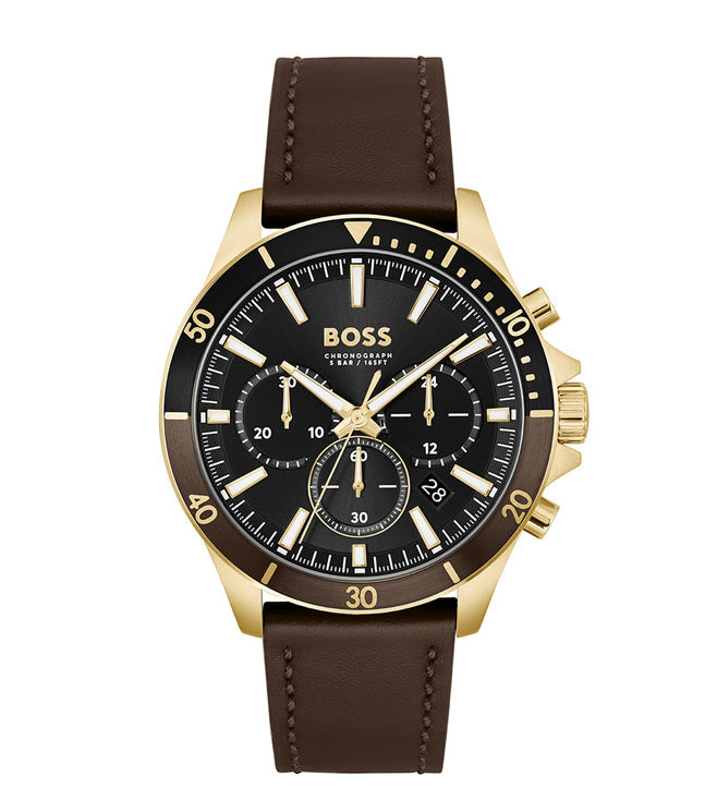  Shop Authentic Hugo Boss Troper Chronograph Black Dial Brown Leather Strap Watch For Men - 1514100 - Luxxuri