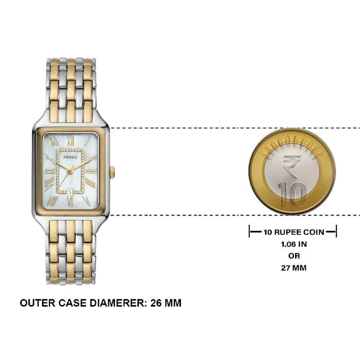  Shop Authentic Fossil Raquel Three Hand Mother of Pearl Dial Two Tone Steel Strap Watch For Women - ES5305 - Luxxuri
