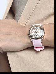  Shop Authentic Guess Clarity Gold Dial Pink Silicone Strap Watch for Women - GW0109L2 - Luxxuri