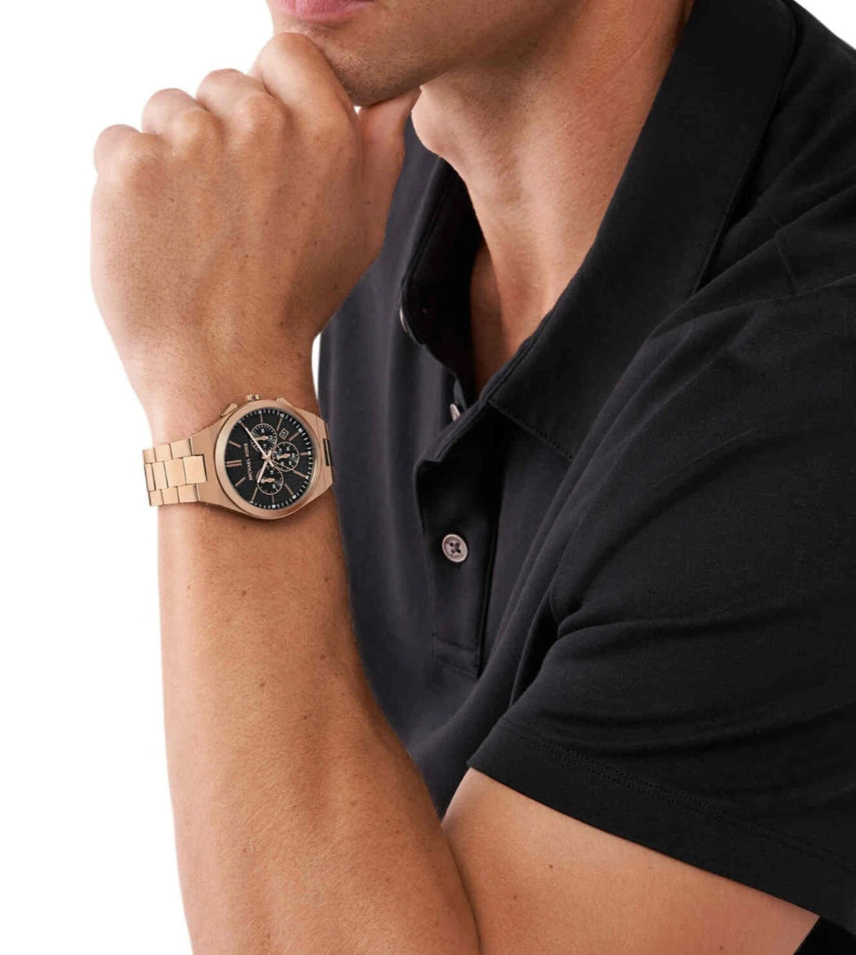  Shop Authentic Michael Kors Lennox Chronograph Black Dial Rose Gold Steel Strap Watch For Men - MK9119 - Luxxuri