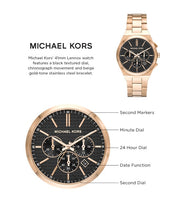 Shop Authentic Michael Kors Lennox Chronograph Black Dial Rose Gold Steel Strap Watch For Men - MK9119 - Luxxuri