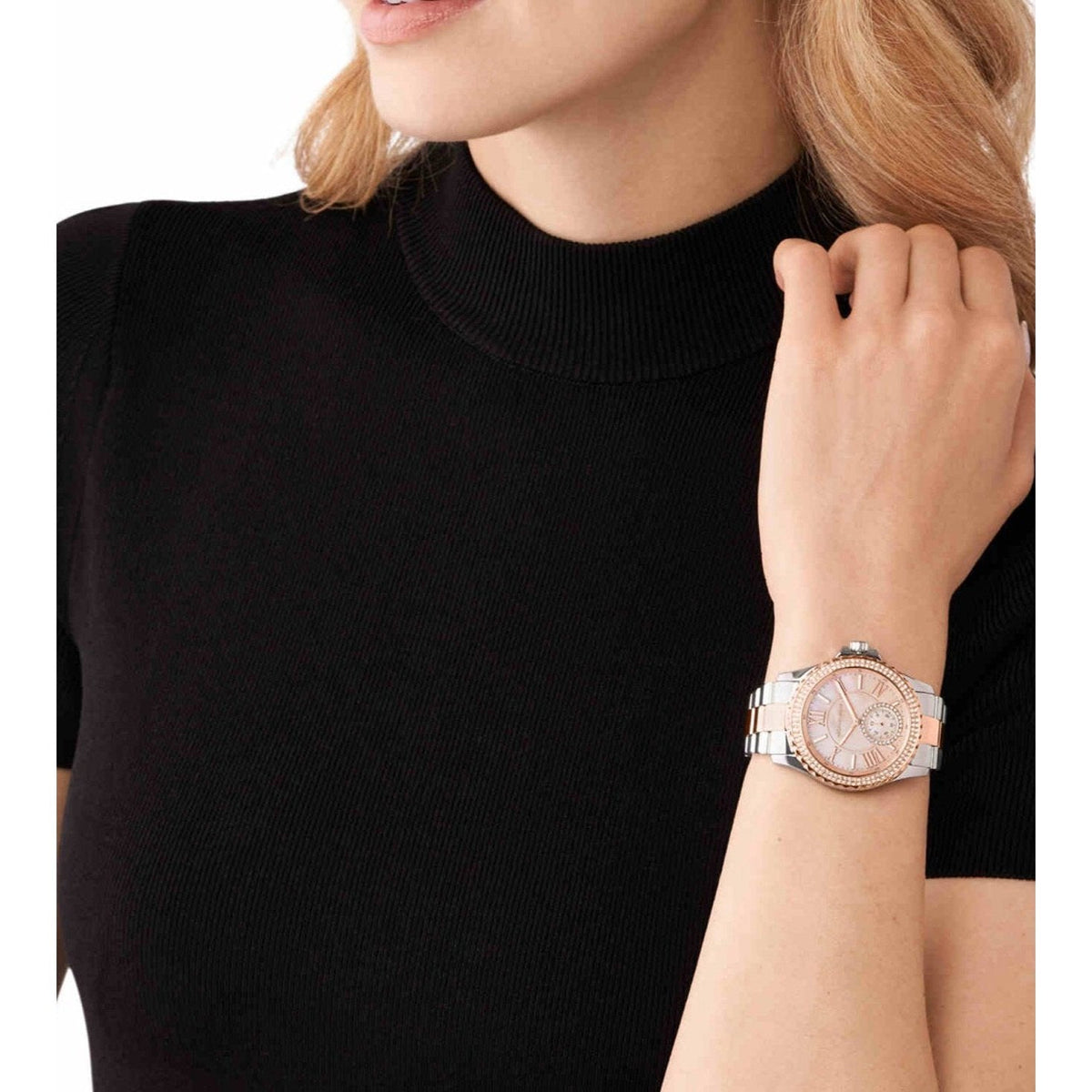  Shop Authentic Michael Kors Everest Three Hand Rose Gold Dial Two Tone Steel Strap Watch For Women - MK7402 - Luxxuri