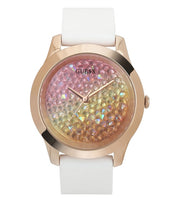  Shop Authentic Guess Crush Crystals Gold Dial White Rubber Strap Watch for Women - W1223L3 - Luxxuri