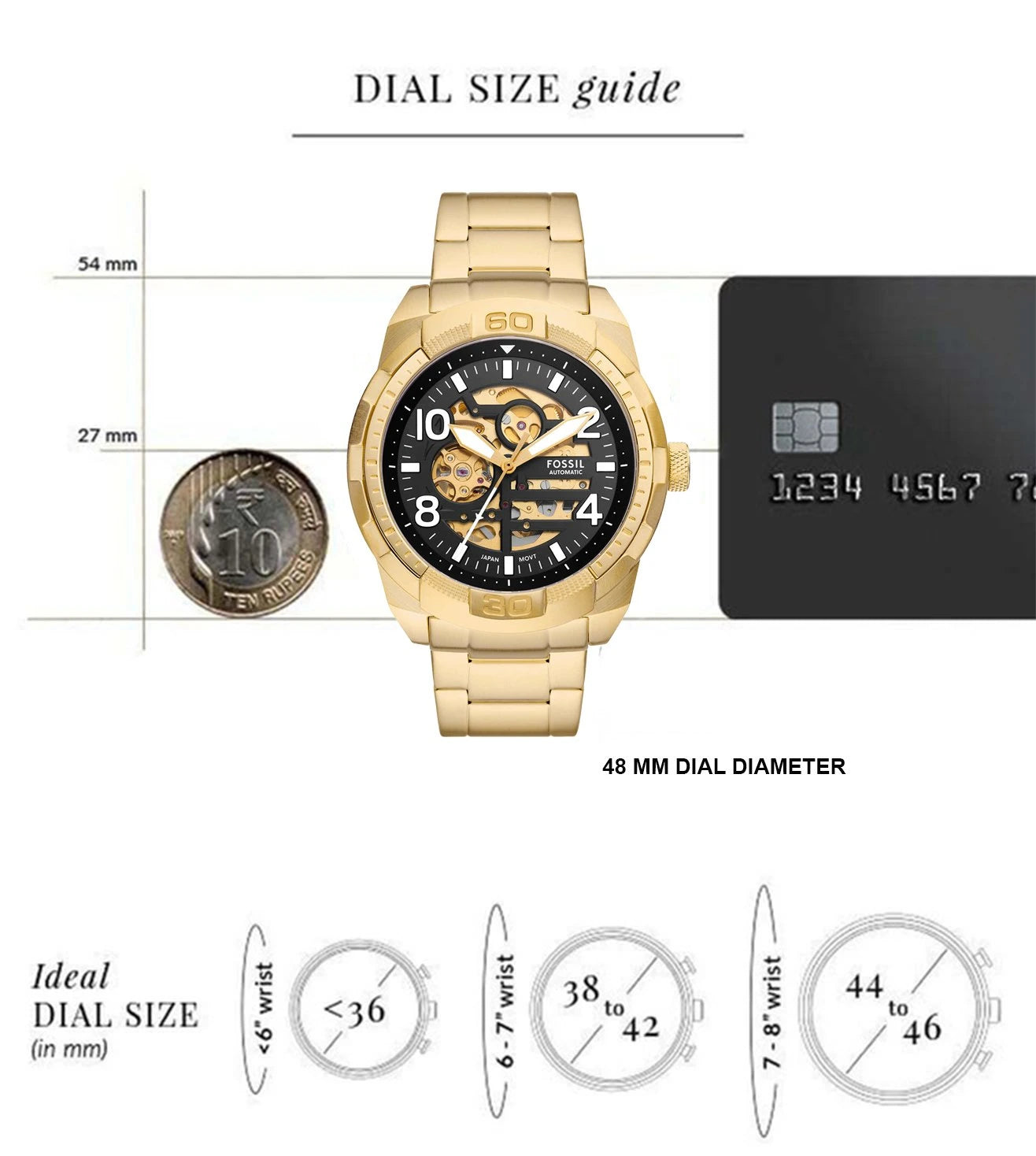  Shop Authentic Fossil Bronson Automatic Skeleton Black Dial Gold Steel Strap Watch for Men - ME3257 - Luxxuri