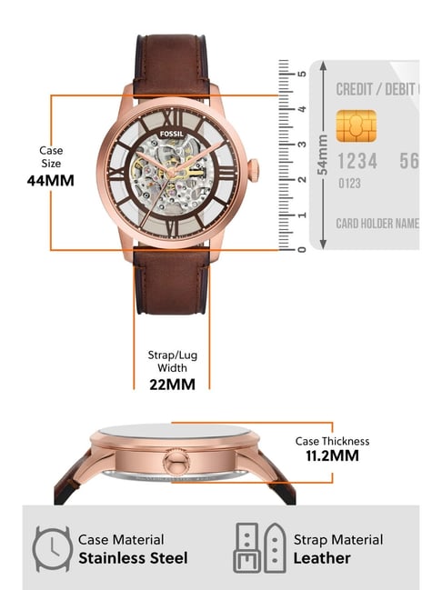  Shop Authentic Fossil Townsman Automatic Skeleton Gold Dial Brown Leather Strap Watch for Men - ME3043 - Luxxuri