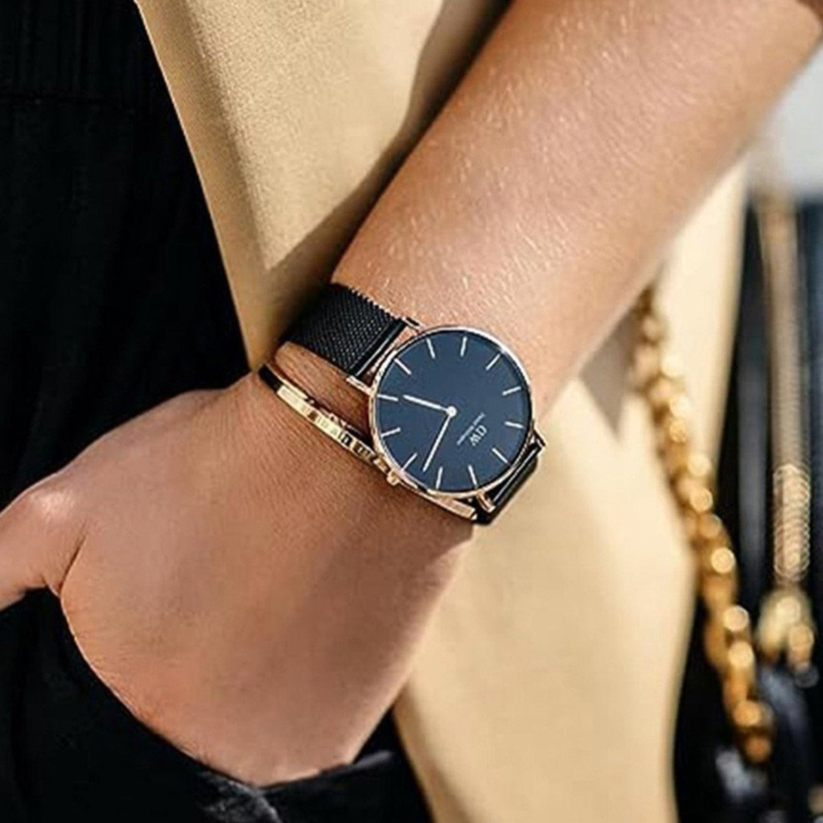  Shop Authentic Daniel Wellington Petite Ashfield Black Dial Black Mesh Strap Watch for Women - DW00100307 - Luxxuri