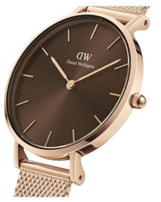  Shop Authentic Daniel Wellington Petite Amber Brown Dial Rose Gold Mesh Strap Watch for Women - DW00100478 - Luxxuri
