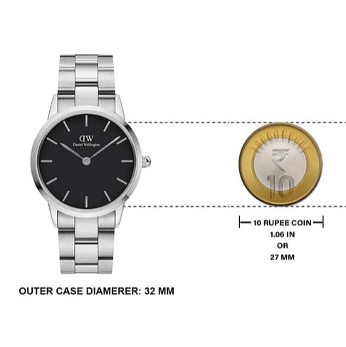  Shop Authentic Daniel Wellington Iconic Link Black Dial Silver Steel Strap Watch For Women - DW00100206 - Luxxuri