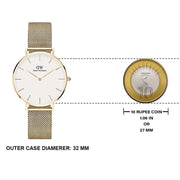  Shop Authentic Daniel Wellington Classic Petite White Dial Gold Mesh Bracelet Watch For Women - DW00100348 - Luxxuri