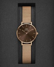  Shop Authentic Daniel Wellington Petite Amber Brown Dial Gold Mesh Strap Watch For Women - DW00100476 - Luxxuri