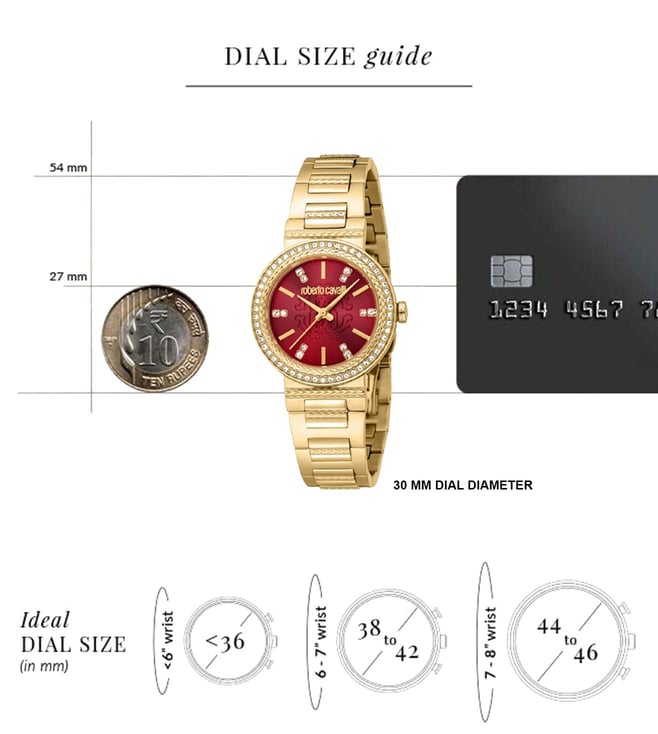 Just Cavalli Donna Glam Red Dial Gold Steel Strap Watch for Women - RC5L098M0035
