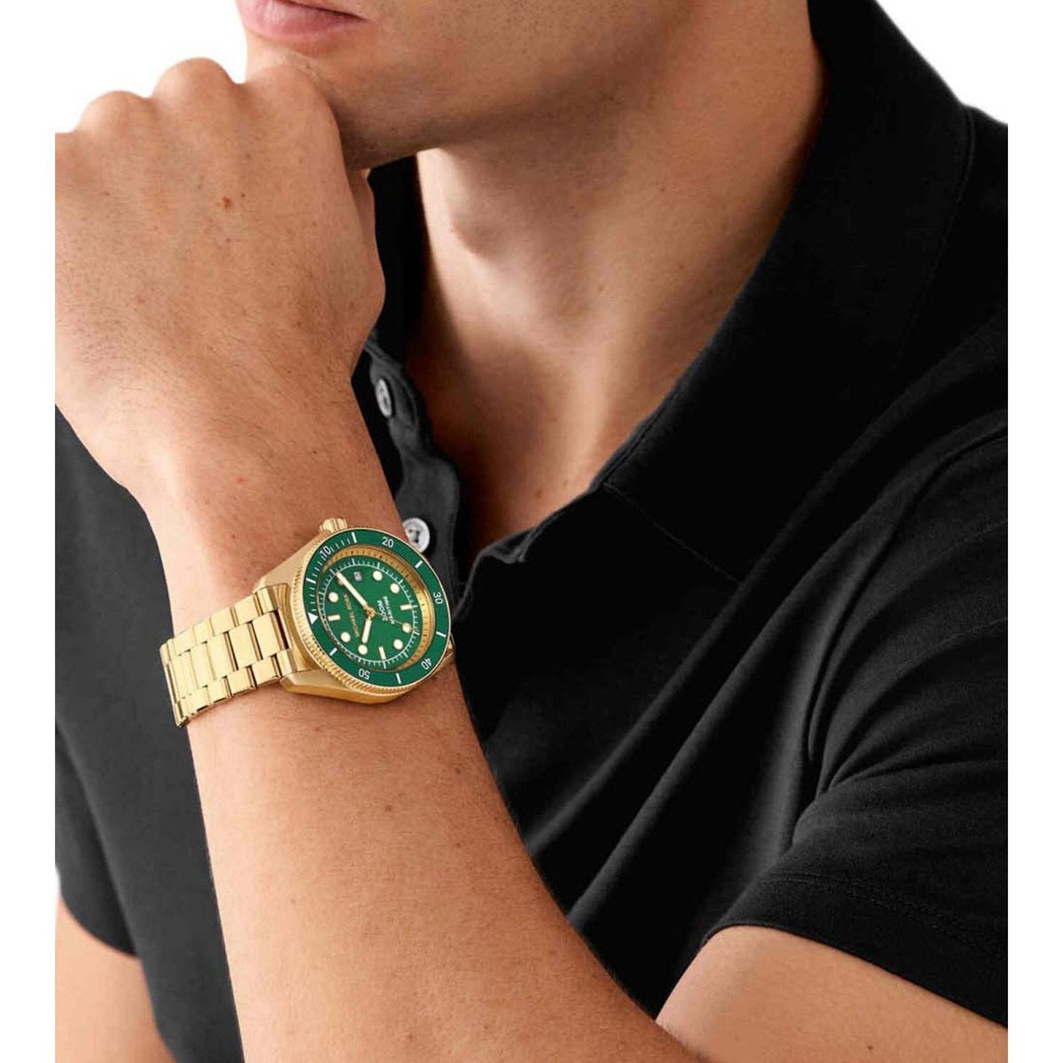  Shop Authentic Michael Kors Maritime Analog Green Dial Gold Steel Strap Watch for Men - MK9162 - Luxxuri