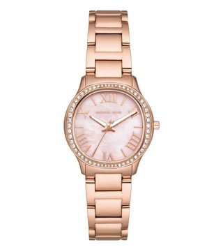  Shop Authentic Michael Kors Sage Three-Hand Crystals Mother of Pearl Dial Rose Gold Steel Strap Watch for Women - MK4823 - Luxxuri