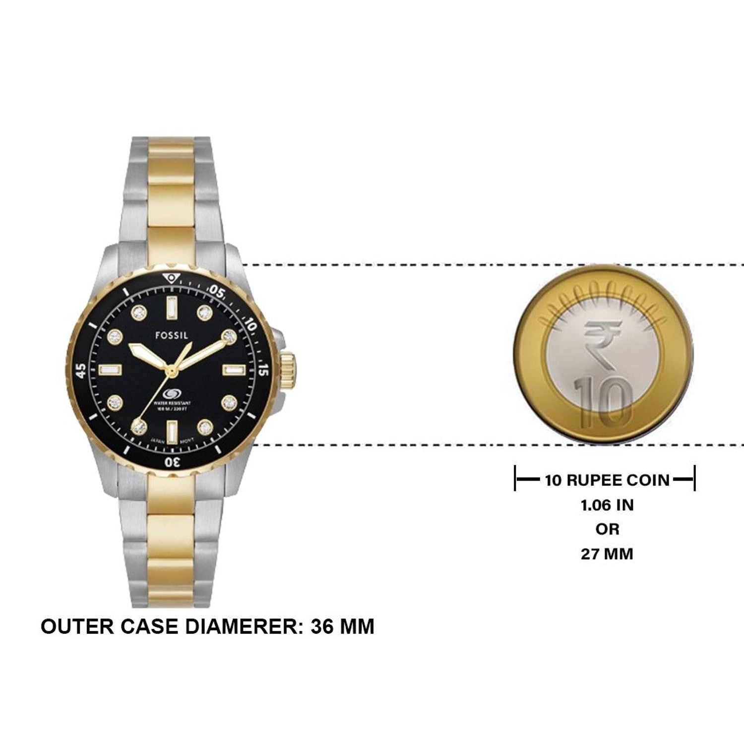  Shop Authentic Fossil Blue Dive Three Hand Black Dial Two Tone Steel Strap Watch For Women - ES5349 - Luxxuri