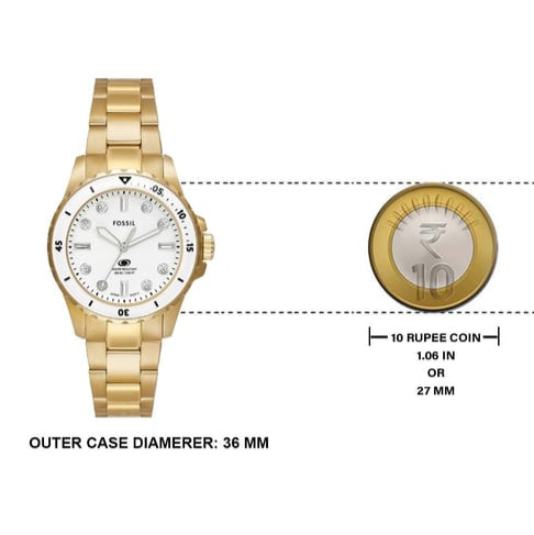  Shop Authentic Fossil Blue Dive Three Hand White Dial Gold Steel Strap Watch For Women - ES5350 - Luxxuri