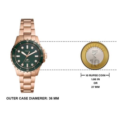  Shop Authentic Fossil Blue Dive Three Hand Green Dial Rose Gold Steel Strap Watch For Women - ES5371 - Luxxuri