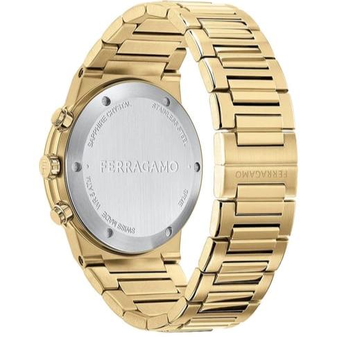  Shop Authentic Salvatore Ferragamo Sapphire Chrono Black Dial Gold Steel Strap Watch for Men - SFME01323 - Luxxuri