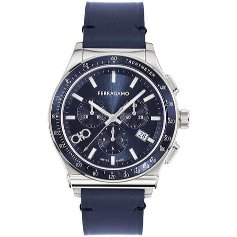  Shop Authentic Salvatore Ferragamo 1927 Chrono Analog Blue Dial Blue Leather Strap Watch for Men - SFKZ00223 - Luxxuri