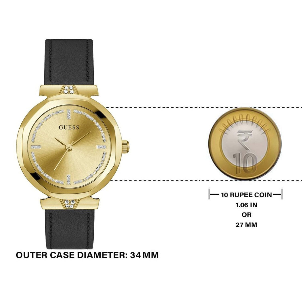  Shop Authentic Guess Rumour Quartz Gold Dial Black Leather Strap Watch For Women - GW0689L2 - Luxxuri