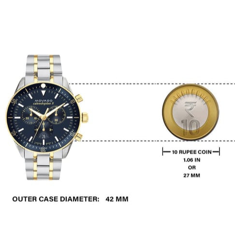  Shop Authentic Movado Heritage Calendoplan Chronograph Blue Dial Two Tone Steel Strap Watch For Men - 3650126 - Luxxuri
