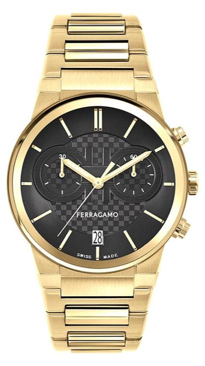  Shop Authentic Salvatore Ferragamo Sapphire Chrono Black Dial Gold Steel Strap Watch for Men - SFME01323 - Luxxuri