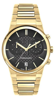  Shop Authentic Salvatore Ferragamo Sapphire Chrono Black Dial Gold Steel Strap Watch for Men - SFME01323 - Luxxuri