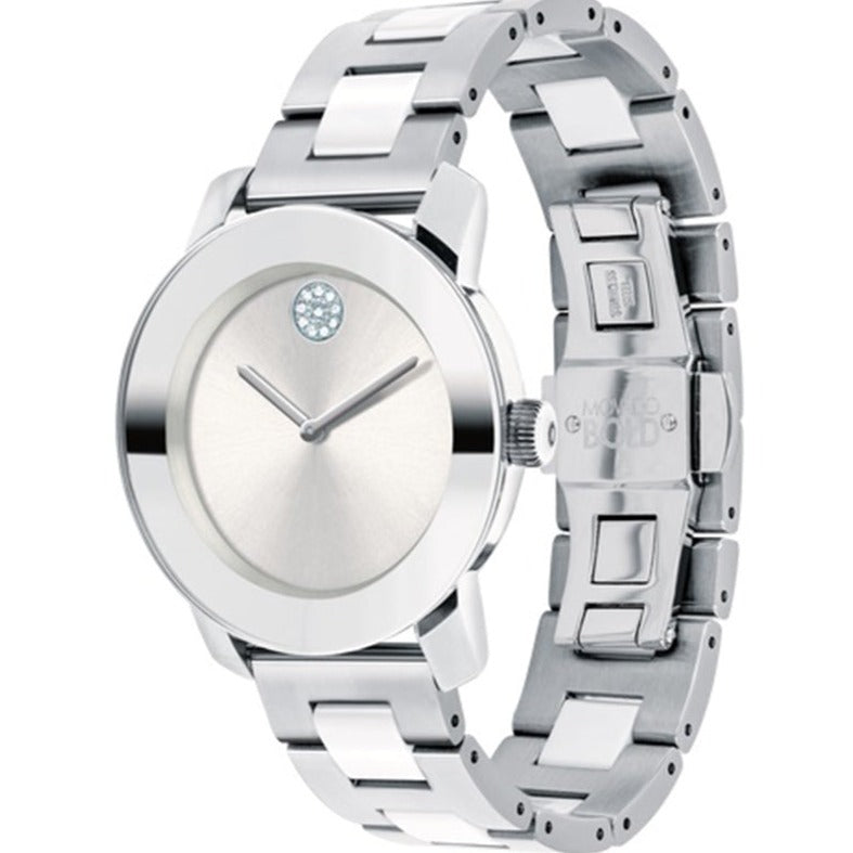 Shop Authentic Movado Bold Ceramic Silver Dial Silver Steel Strap Watch for Women - 3600638 - Luxxuri