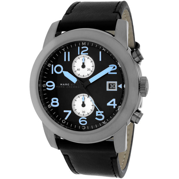  Shop Authentic Marc Jacobs Larry Chronograph Black Dial Black Leather Strap Watch for Men - MBM5054 - Luxxuri
