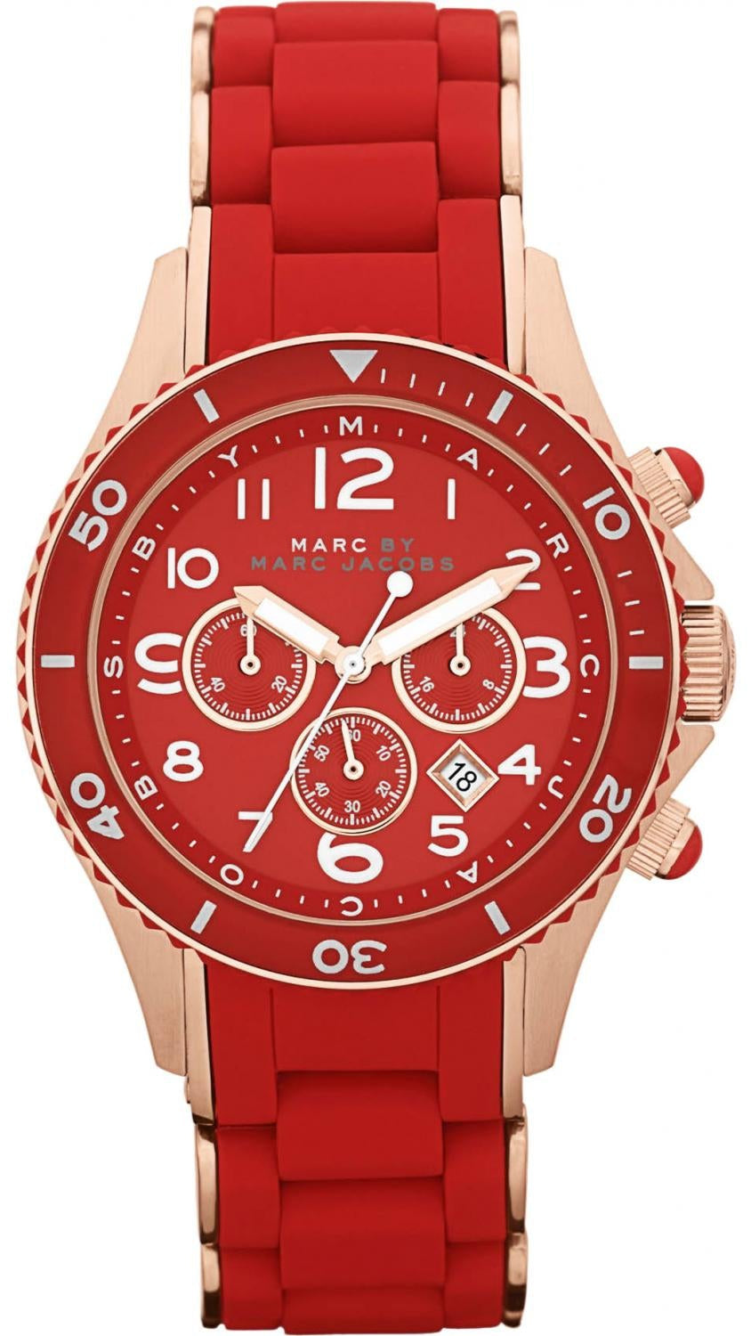  Shop Authentic Marc Jacobs Rock Chronograph Red Dial Red Silicone Strap Watch for Women - MBM2577 - Luxxuri