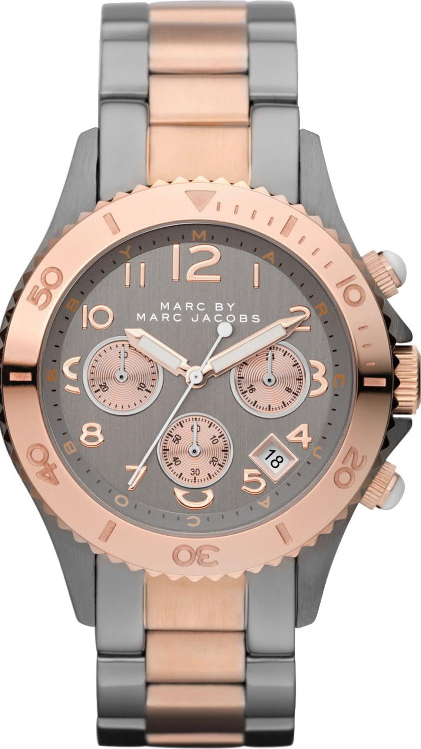  Shop Authentic Marc Jacobs Marc Chronograph Grey Dial Two Tone Steel Strap Watch for Men - MBM3157 - Luxxuri
