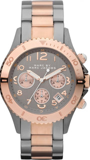  Shop Authentic Marc Jacobs Marc Chronograph Grey Dial Two Tone Steel Strap Watch for Men - MBM3157 - Luxxuri
