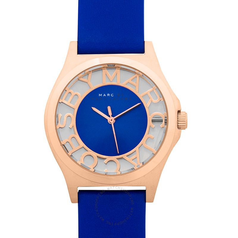  Shop Authentic Marc Jacobs Henry Skeleton Blue Dial Blue Leather Strap Watch for Women - MBM1244 - Luxxuri